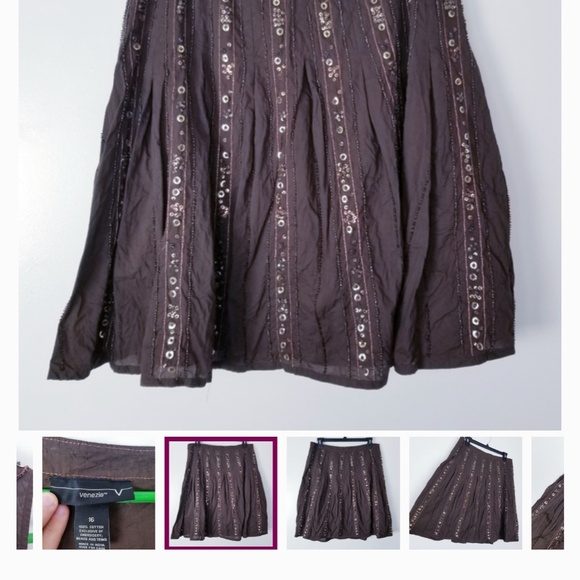 Brown Embellished Sequin Skirt and Tanktop Set - Picture 3 of 5